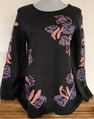 Suéter para mujer Style & Co negro floral metálico talla pequeña mediana  Foto 1 de 4