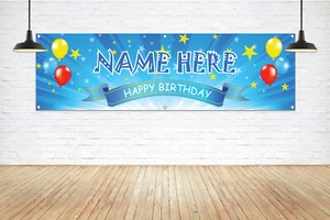 HAPPY BIRTHDAY Personalized Add Your Name Vinyl Banner Sign Custom Bday Display - Picture 1 of 10