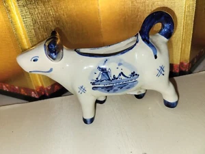 M. B. Daniels DELFT Blue White Cow Creamer Floral Holland Windmills - Picture 1 of 7