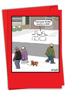 Funny 5"x7" Greeting Card w/ Envelope Merry Christmas Holiday Dick Snowman - Image 1 of 4
