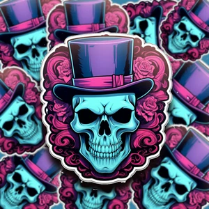 UV laminated Vinyl Skull Wearing a Purple Top Hat Sticker - Free Shipping - Picture 1 of 1
