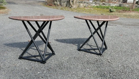 Pair of Post Modern Iron base Granite Top tables Cover