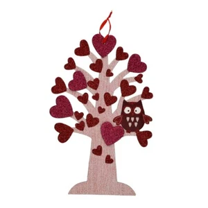 Árbol brillante de San Valentín con corazones rosados y rojos y búho afuera dentro 13 x 9 - Imagen 1 de 5