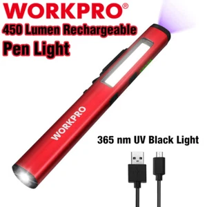 WORKPRO 450 Lumen LED Pocket Flashlight USB Rechargable Pen Light UV Black Light - Picture 1 of 9