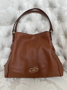 COACH Edie Genuine Leather 3 Compartment Shoulder Bag Brown Purse Tote - Picture 1 of 10