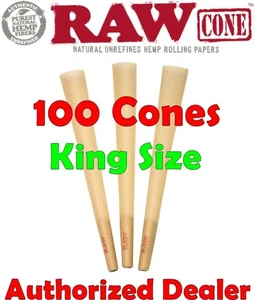 Authentische Raw King Size vorgerollte Kegel mit Filterspitzen (100 Kegel) NEU - Bild 1 von 2
