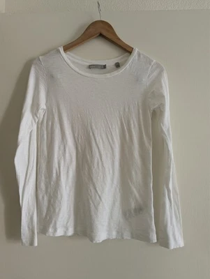 Vince рубашка женщин белый длинным рукавом Crewneck легкий Pima хлопок футболка XS - Изображение 1 из 4