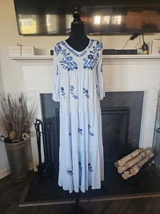 Vestido J Marie Mujer Pequeño Azul Maxi Floral Bordado - Imagen 1 de 8