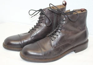 Aston Grey Mens 10 Biressa Leather Dark Ebony Brown Boots Side Zip Lace Up High - Picture 1 of 20