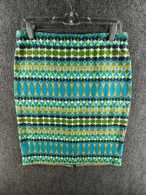 J Crew карандаш юбка женщин зеленый синий геометрический размер 6 назад молнии хлопок офис - Изображение 1 из 4