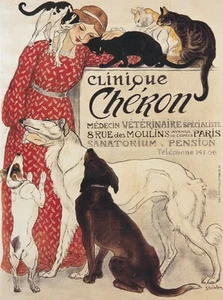 VINTAGE CAT DOG PRINT Clinique Cheron Theophile-Alexandre Steinlen Poster 36x26 - Picture 1 of 1