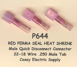 10 Conector de terminal rojo PERMA SEAL reductor de calor MACHO QD #22-18 cable .250 MOLEX - Imagen 1 de 2