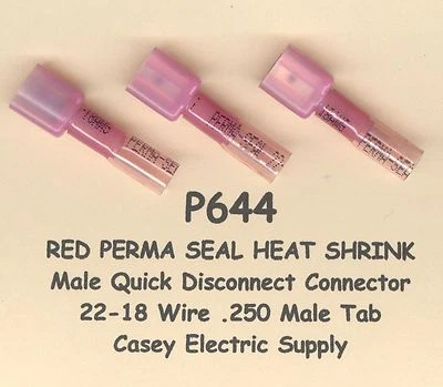Conector de terminal QD termocontraíble rojo PERMA SEAL MACHO #22-18 cable .250 MOLEX Foto 1 de 2