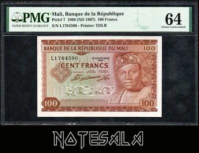MALI REPUBLIC 100 FRANCS 1960 (ND 1967) Pick-7  PMG 64 Choice UNC - Image 1 of 2