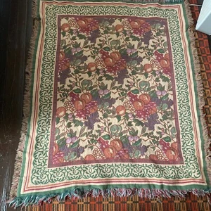 Goodwin Weavers Fruit Leaf Design Woven Tapestry 100% Cotton Throw Blanket USA - Picture 1 of 7