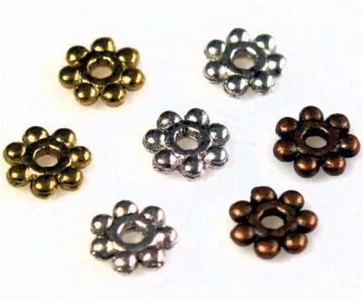DAISY SPACER BEADS 4mm 100 PER BAG TIBETAN SILVER / GOLD / COPPER - Image 1 of 2