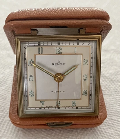 Rensie Mid 20th Century German Folding Alarm Clock 7 Jewels Genuine Leather Case Cover