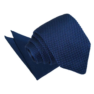 Navy Blue Mens Knit Knitted Plain Solid Modern Slim Tie Hanky Set by DQT - Picture 1 of 1