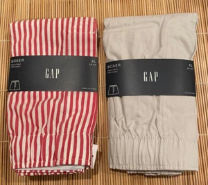 GAP 2 Pairs MEN Boxer Elastic Waist Cotton Gray Red White Stripe Large 35-36 - Picture 1 of 2