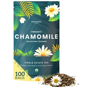 Organic Chamomile Tea - 100 Tea Bags, Eco-Friendly, Non-GMO, Caffeine-Free - Picture 1 of 6