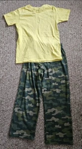 UP LATE Camo Print Sleep Pants HANES Yellow Tee PJ Set Boys Size 6 - 8 - Picture 1 of 3