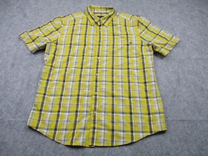 Marmot Shirt Mens Large Yellow Black Plaid Fish Outdoors Camping Button Up - Picture 1 of 9