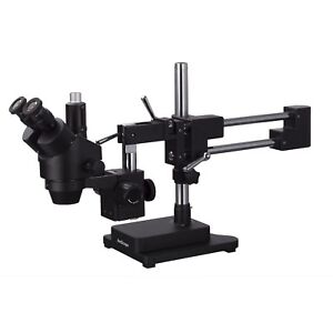 AmScope 3.5X-90X Simul-Focal Trinocular Stereo Zoom Microscope + Double Arm Boom