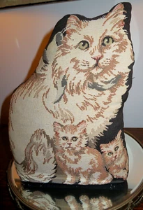 Vintage Needlepoint Petit Point Tapestry Cat Kittens Door Stopper - Picture 1 of 10