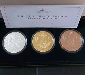 TRISTAN DA CUNHA 2020 ST GEORGE AND THE DRAGON P/L 3 x £5 CROWN SET - Picture 1 of 4