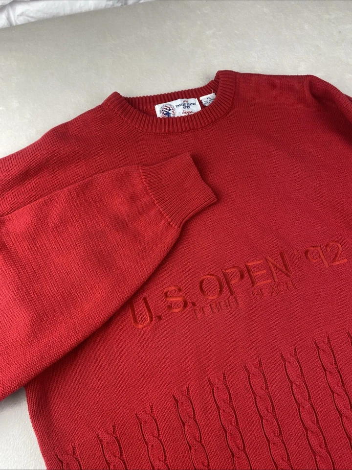 VTG 1992 US Open Pebble Beach Golf Crew Neck Sweater Mens 2XL Red PGA Preppy - Image 1 of 4