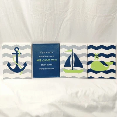 Arte en lienzo enmarcado 8x10 decoración habitación bebé niño océano ancla náutica 4 piezas Foto 1 de 4