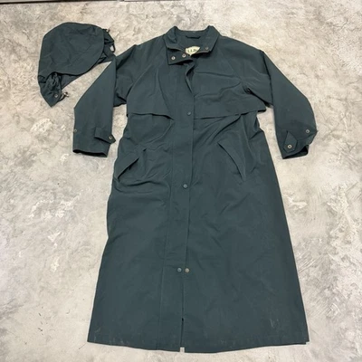复古 L.L. Bean Trench 雨衣女式小号小号可拆卸连帽绿色羊毛 — 第 1/4 张图片