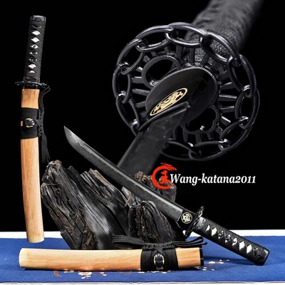 Mini espada Katana afiada 20"" samurai japonês tanto preto Damasco aço dobrado - Imagem 1 de 4