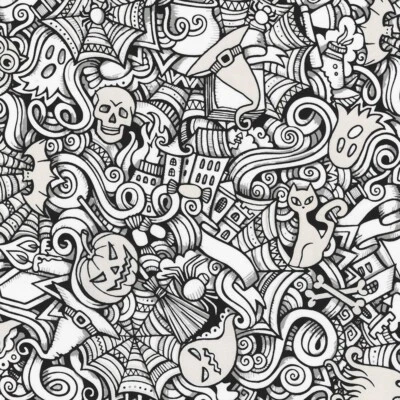 Tela con motivo de Halloween "Licorice" que brilla en la oscuridad-Algodón•BTY•Wh/Negro•¡Tan única! Foto 1 de 3