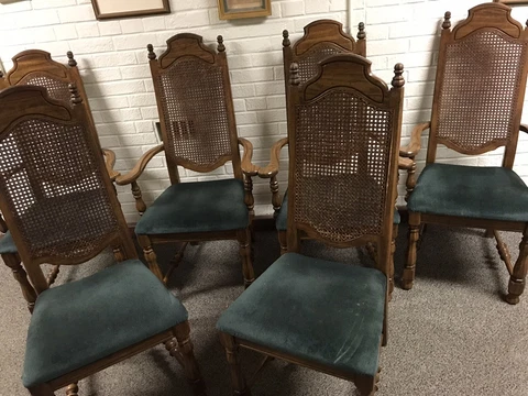 VINTAGE SET OF 6 THOMASVILLE HIGH CANED BACK DINING CHAIR 4 W/ARMS 43 1/4” TALL Cover