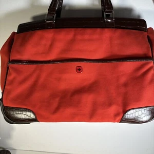 Swiss Gear Orange Canvas Brown Leather Rolling Carryon Bag Luggage 20”x11”x15” - Picture 1 of 13