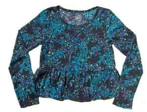 NWT SO Girls Teens Long Sleeve Tee Blue Floral Blouse School Active Wear Size 10 - Picture 1 of 2