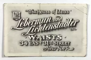 Biglietto pubblicitario vintage Leberman e Lichtenstadter Inc vita sarta NYC - Foto 1 di 2