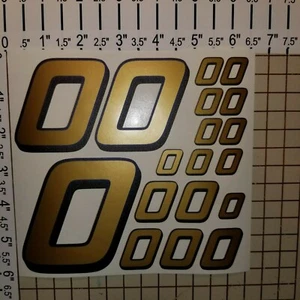 Gold w/ blue / black #0's Racing Numbers Vinyl Decal Sheet 1/10- 1/12 pine car - Picture 1 of 11