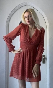 Angie Sheer Dotted Design Poly Fabric Lined Cute Mini Dress Sm - Picture 1 of 3