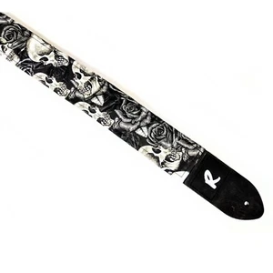 Skulls and Roses Guitar Strap - Black and Grey Guitar Strap - Bild 1 von 8