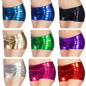 Womens Sexy Hot Pants Clubwear PU Leather Wet Look Mini Shorts Dance Club Show - Picture 1 of 19