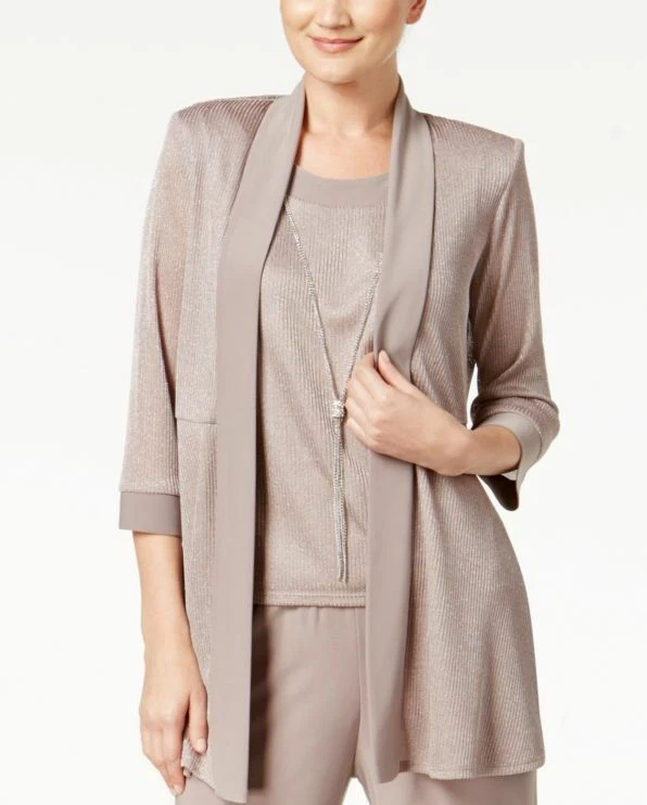 Jaqueta e concha formal R&M Richards feminina bege glitter renda elástica tamanho 4p US$ 209 - Imagem 1 de 1