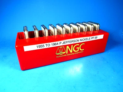 1955 to 1964 P,   10-Coin Set Jefferson Nickels  NGC  Pf 69  Beautiful Set JN-01 - Image 1 of 4