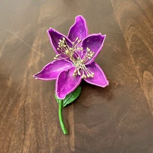 Vintage Unique High Quality Unsigned Purple  Flower Brooch Pin 4.5” Enamel - Picture 1 of 2