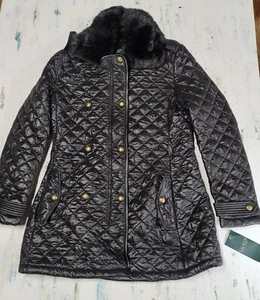 Lauren By Ralph Lauren Short trench with faux fur collar women's Small Ret $160 - Picture 1 of 7