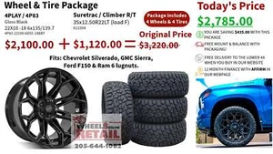 SET OF 4 WHEEL & TIRE PACKAGE | 4Play 4P83 22x10 -18 6x135/6x139.7 Gloss Black | - Picture 1 of 8