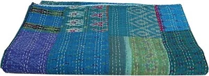 Indian Vintage Silk Handmade Patchwork Kantha Quilt Bedspread Blanket Throw - Picture 1 of 4