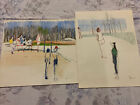 Vintage Pencil Drawing by Taura Vintage Baseball Game Field Rare (2) Lot