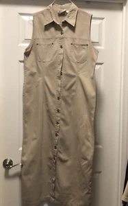 Bill Blass Jeans Dress Women Large Tan Denim Metal Button Slit Long Retro VTG - Picture 1 of 10